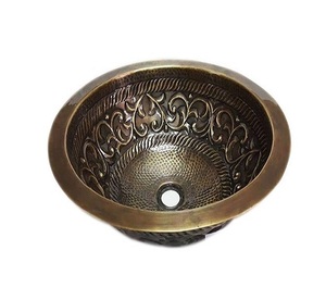 Lavabo de baño de cobre antiguo Diseño moderno de acero inoxidable Cobre martillado sólido con lavabo de mano decorativo redondeado - Product Image 2