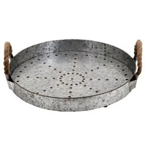 Handmade Antique Galvanized Metal Oval Serving <b>Tray</b> Wholesale Iron India VISHAL HANDICRAFT Brand Custom Logo OEM/ODM MOQ 100pcs - Product Image 1