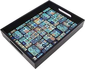 Bandeja DE SERVICIO DE MADERA hecha a mano bandeja de aperitivos decorativa pintada a mano hecha de material MDF por HF CRAFTS - Product Image 2