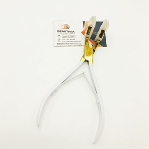 Pince à extension de cheveux avec logo personnalisé Pince à enfoncer dans le ruban adhésif en acier inoxydable durable plaqué or blanc Outils d'extension de cheveux durables en acier inoxydable - Product Image 1