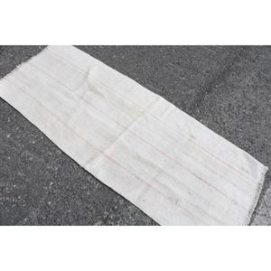 Vintage Turkish <b>Rug</b> 2.3x6 ft, White <b>Runner</b> Solid Wool <b>Rug</b> - Product Image 4