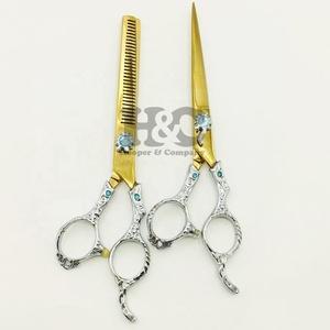 New Design Gold Color Straight Sharp Stainless Steel Hair Cutting Thinning Scissors Barber <b>Shears</b> Beauty Salons Sustainable - Product Image 5