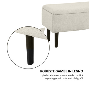 HOMCOM Banc de chevet avec compartiment de rangement 47L et rembourrage Bouclé, 95x38x45 cm, beige - Product Image 5