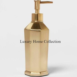Distributeur de savon liquide au design martelé couleur or avec pompe en laiton couleur argent Accessoires de salle de bain nickelés et polis - Product Image 4