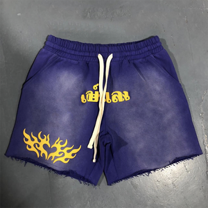 กางเกงขาสั้นวินเทจของผู้ชายซักลายกรดเหงื่อจางหายไปจากแสงแดด3D พิมพ์ลายพัฟเชือกรูด100% โพลีเอสเตอร์ - Product Image 3