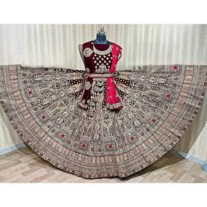Lehenga choli คู่แต่งงานแบบหนักพิเศษ dupatta zari มีรายละเอียดสไตล์โมเดิร์นสำหรับปาร์ตี้สำหรับฤดูหนาวฤดูร้อน B2B ส่งออกราคาถูก - Product Image 1