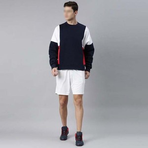 Sudadera de punto de algodón transpirable con logo personalizado estampado frontal, estilo casual de otoño para hombre, con bloques de color, cuello redondo, corte regular. - Product Image 3
