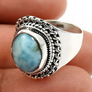 Anillo de forma ovalada de piedra preciosa Larimar Natural de Plata de Ley 925 de buena calidad, fabricante de joyería de diseño de pedido personalizado - Product Image 4
