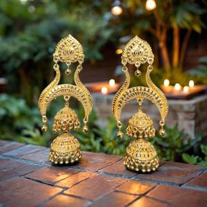Comprar conjunto de pendientes con diseño único 22CT chapado en oro Jhumka estilo pendientes joyería para mujeres desgaste por exportadores - Product Image 3