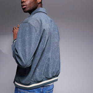 Custom Made Oversize <b>Denim</b> Effect Baseball Letterman <b>Jacket</b> for man Turn-Down Collar Fashionable Hip hop College Varsity Style - Product Image 2