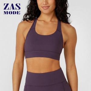 Soutien-gorge de sport antichoc pour femme avec logo personnalisé, bretelles croisées, en Spandex/Nylon, à maintien élevé et décoration en maille, vente en gros - Product Image 1