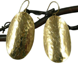 Pendientes occidentales 2025, joyería, pendientes de aro ovalados dorados con acabado cepillado, pendientes de aro de cobre grandes rústicos y al por mayor - Product Image 2