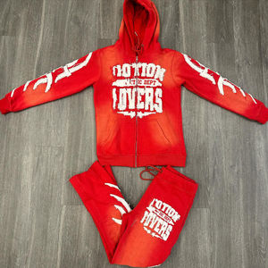 High Quality Vintage Cotton <b>Zip</b>-<b>Up</b> Oversized Cropped Acid Wash Tracksuit Set <b>Men's</b> Streetwear Embroidered Custom Winter Clothing - Product Image 6