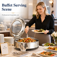 Juego de Recipientes Redondos de Acero Inoxidable para Buffet, Calentador de Alimentos de Lujo con Tapa de Vidrio para Hoteles, Restaurantes y Servicios de Catering