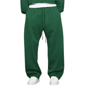 Pantalones de chándal de color verde bosque para hombre, pantalones de chándal de lana de gran tamaño lavados, pierna recta, cordón de algodón suave, ropa de calle mínima - Product Image 1