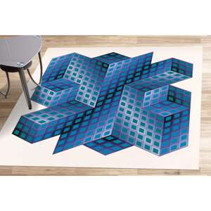 Alfombra de Entrada con Diseño Geométrico 3D: Alfombra de Chenilla con Ilusión Óptica Azul - Product Image 1