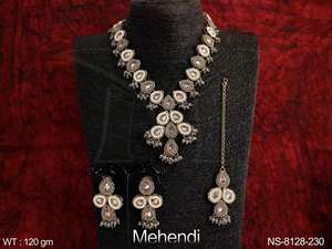 Collar con forma de PAAN de diseño antiguo, piedra completa, tradicional, MAANG TIKKA - Product Image 4