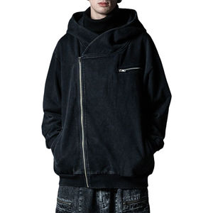 High Quality Customized Side Zipper <b>Zip</b> up Vintage Washed Pullover Loose Boxy Oversized Zipper <b>Pocket</b> Man <b>Hoodie</b> - Product Image 1