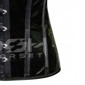 Corset gothique en PVC noir humide avec désossage en satin noir - Product Image 6