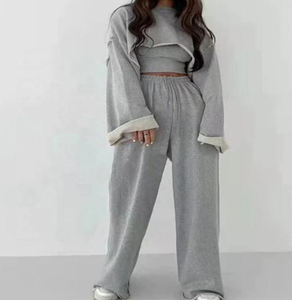 2024 meilleure vente personnalisation mode Sport français Terry survêtements femmes 3 pièces survêtement ensemble pantalons de survêtement coupe ourlet haut court ensemble - Product Image 5