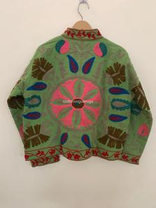 Manteau en coton brodé à la main à motifs floraux, col mandarin, manches trois quarts, style chinois, veste courte pour femmes adultes, printemps - Product Image 2