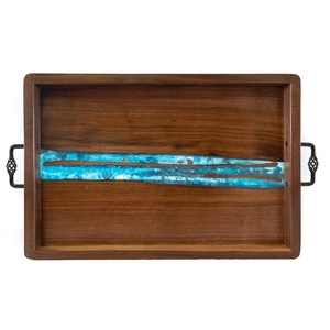 Plateau de service décoratif en bois de résine époxy avec poignées en bois et résine pour la maison et le restaurant pour la nourriture - Product Image 6