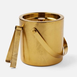 Seau à glace en laiton avec pince support sans tige à double paroi refroidisseur de vin en or refroidisseur de bouteille seau à glace à champagne en acier inoxydable - Product Image 1