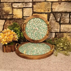 Plateau de service en bois fait main de luxe avec incrustation de nacre complexe détaillant élégant Ramadan Eid cadeau décoration de la maison - Product Image 4