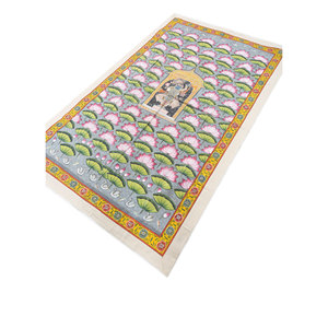 Tapiz de Pared de Tela de Algodón Verde con Arte Pichwai, Estilo Bohemio Navideño para Dormitorio, Decoración del Hogar, Diseño Metálico con Cuerda - Product Image 2