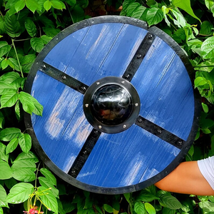 Armadura Medieval Raven Design Norse Knight Battleworn Wood & Iron 24 "Shield para Roleplay & Cosplay (Azul-Negro) Escudo redondo - Product Image 2