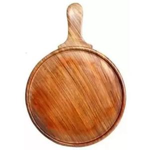 Grossiste Plateau de service à pizza rond en bois naturel avec poignée pour ustensiles de cuisine et pelures de service à pizza de table - Product Image 4