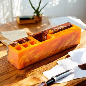 Premium Handmade Tradebyd Square Engraved Resin Card Holder Elegant Desk <b>Accessory</b> Business Card Stand Modern Boutique Retail - Product Image 1