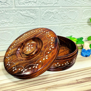 Pot chaud en bois design fleur blanche boîte chapati boîte à riz garde les aliments chauds et frais casserole ustensiles de cuisine pour la maison cuisine restaurant - Product Image 2