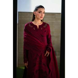 Conjunto ZAIB de 3 Piezas: Camisa de Chifón con Bordado Chikan, Dupatta de Tela Khaddi con Bordado y Pantalones - BIC-4896 - Product Image 5
