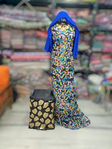 Multicolor Fransawi Dirac with <b>Red</b> Embroidered Shawl | Premium Somali Traditional Wedding Dress - Product Image 5