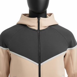 Conjunto Deportivo Unisex con Capucha, Cierre Completo con Cremallera, Estilo Casual para Correr, Color Beige Gris, Algodón, Ropa de Invierno, Secado Rápido, Ligero y Elástico - Product Image 5