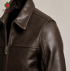 Blouson aviateur en cuir synthétique brun foncé fait main, cuir véritable, taille personnalisée, service OEM, décontracté, hiver, fermeture éclair, col mandarin, uni - Product Image 2