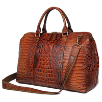 Bolsas de Viaje de Cuero Genuino con Patrón de Cocodrilo, Bolsas de Lona Marrones de Lujo de Gran Capacidad, a la Moda, con Logotipo Personalizado