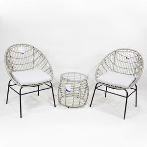 Comehome-Mobilier de jardin Restaurant Chaises de salle à manger en métal poly rotin avec coussins - Product Image 1