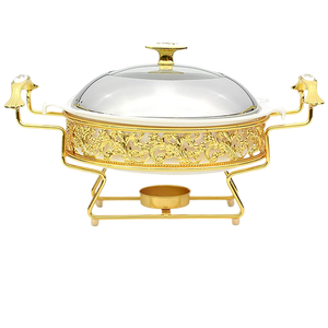 Juego de buffet de plato de frotamiento redondo dorado de lujo, calentador de comida elegante de catering para eventos de bodas y uso en restaurantes de hoteles - Product Image 1