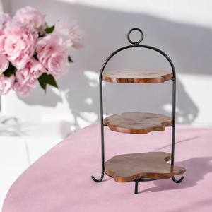แท่นวางเค้กทำจากไม้และโลหะทรงกลมหรูหราพร้อมผิวสีทองสำหรับเสิร์ฟเค้กและอุปกรณ์ทำขนมเค้ก - Product Image 3