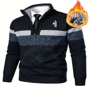 Sweat-shirt pull pour hommes sur mesure de haute qualité en coton d'hiver de couleur unie avec poche Polo en polaire douce en blanc et noir - Product Image 2