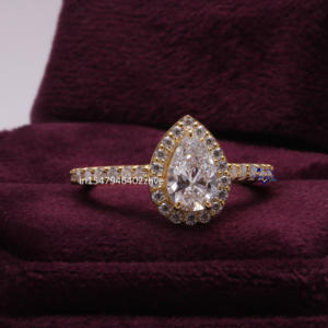 Nuevo anillo de solitario de diseñador adornado con pera cultivada en laboratorio y Diamante redondo de corte brillante en plata de ley 925 para mujer - Product Image 4