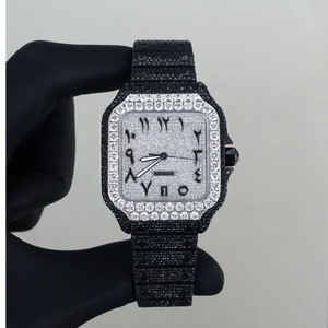 Montre-bracelet élégante et luxueuse personnalisée Hip Hop carrée en acier inoxydable VVS clarté Moissanite Diamo glacé cloutée à la main cristal - Product Image 1