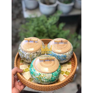 Mother of pearl round spun bamboo <b>jewelry</b> jar set best selling trinket jars and <b>boxes</b> wholesale in bulk from Vietnam - Product Image 6