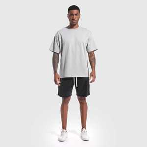 T-shirt décontracté à manches courtes pour homme, gris chiné clair, coupe ample oversize, col rond, basique et uni - Product Image 4