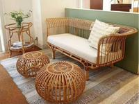 Ensemble de canapés modulaires en rotin de haute qualité, style mid-century, pour l'intérieur et l'extérieur, table, maison, jardin, salon, rotin naturel, hôtel
