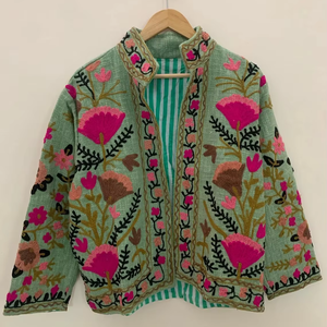 เสื้อแจ็คเก็ตปักลายซูซานี ลายดอกไม้ สำหรับฤดูหนาว เสื้อแจ็คเก็ตปักลายซูซานี เสื้อแจ็คเก็ตกำมะหยี่สั้นปักมือสำหรับผู้หญิง - Product Image 1