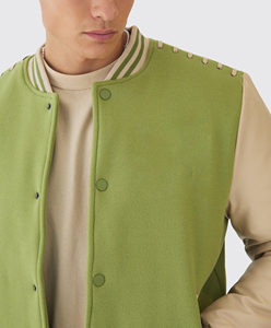 Veste en laine 2025 avec manches en polyester, veste de sport sur mesure pour hommes, vente en gros, veste universitaire streetwear, logo frontal, coupe ajustée, col montant, hiver - Product Image 6