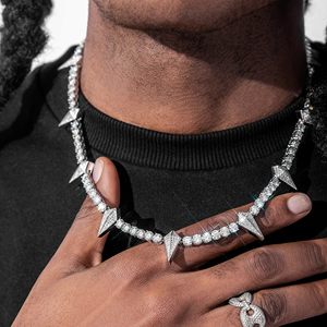 Chaîne en corde tressée glacée en gros |   Collier de luxe en argent 925 triple torsion avec moissanite et fermoir pavé personnalisé - Cadeau - Product Image 1